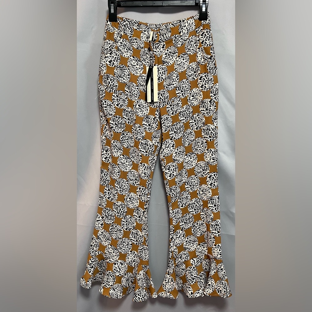 TOPSHOP LEOPARD SPOT FRILL TROUSERS HIGH WAIST CROP PANTS RUFFLE HEM SZ 2 NWT